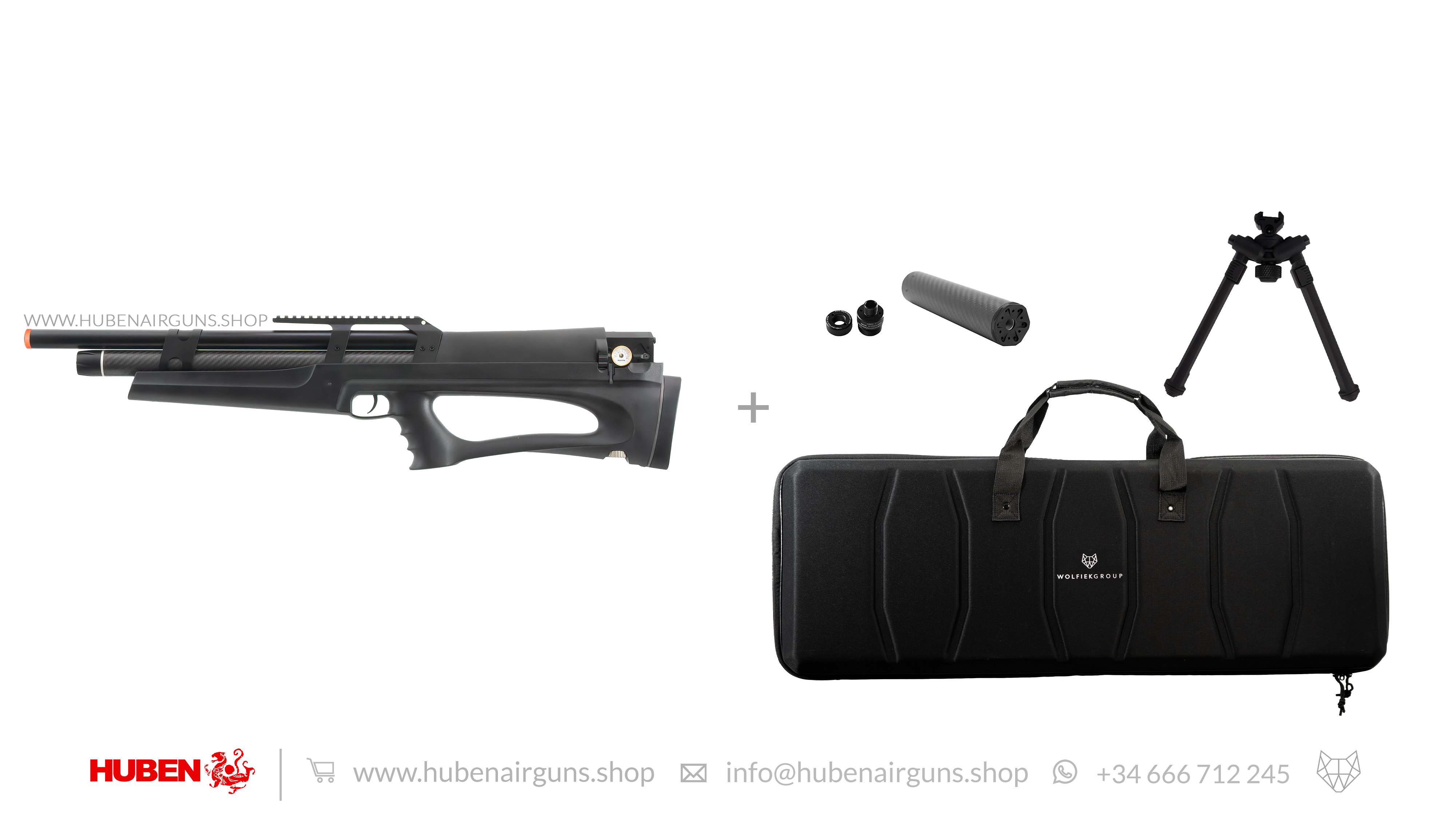 Huben K1 Cal .25 (6.35 mm) with parts, case and bipod