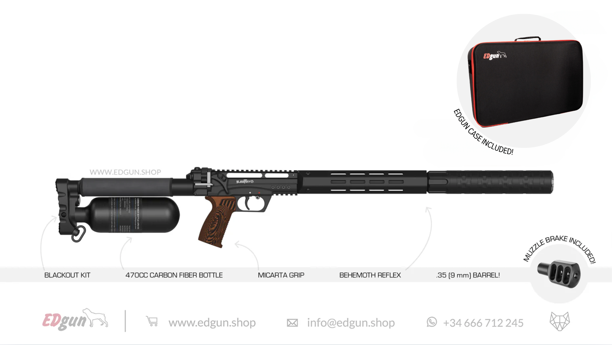EDgun · Leshiy 2 NINE · 470cc Carbon Fiber Bottle · 450mm Reflex · Cal .35 (9mm)